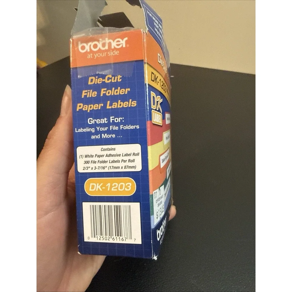 BROTHER DK-1203 White Paper File Folder Adhesive Labels 300 Count .66